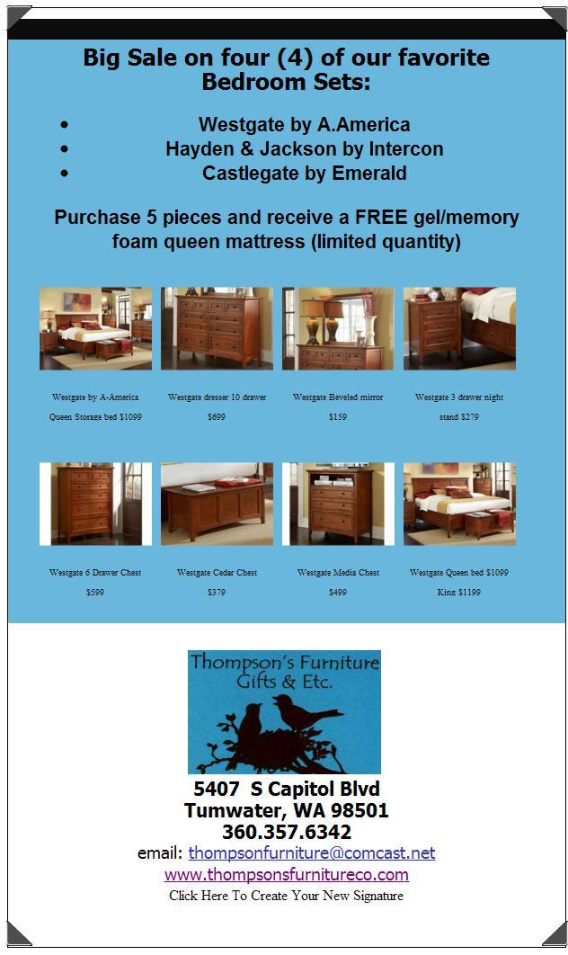 Thompson's Furniture UPDATE Save Now on select bedroom sets + FREE offer