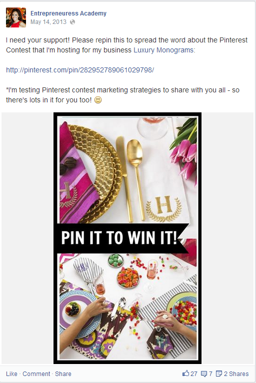 Pinterest social media contest