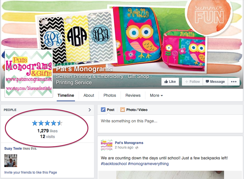 A SnapRetail customer encourages reviews on Facebook