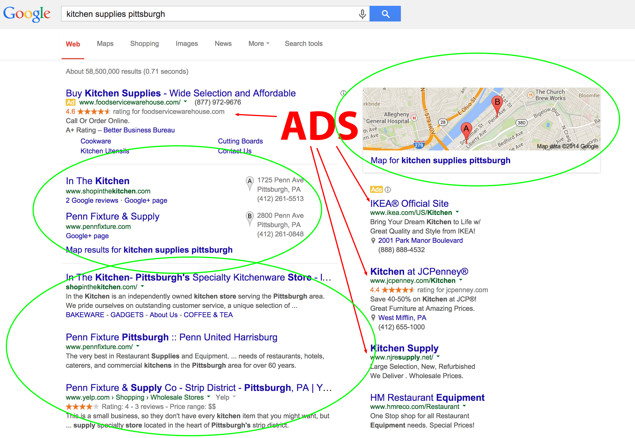 Showing how local search narrows down the results greatly