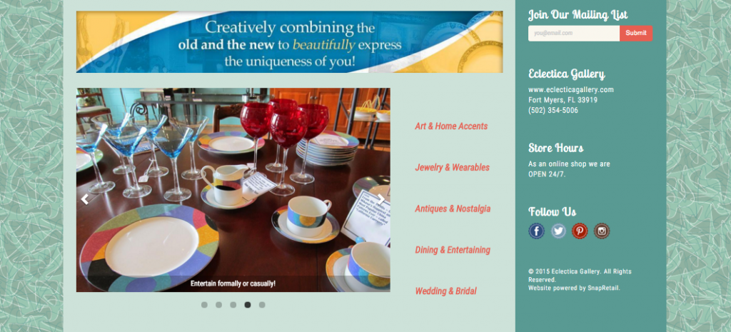 Image Carousel on Eclectica Gallery Website