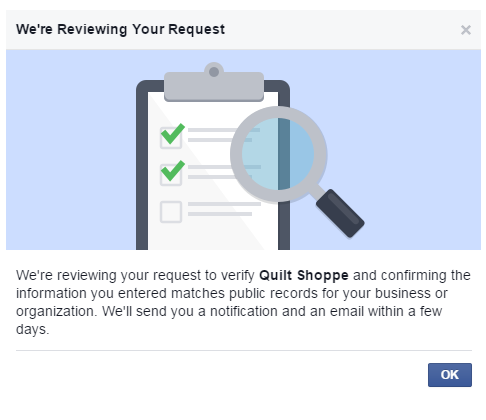 Verifying your Facebook Business Page conformation