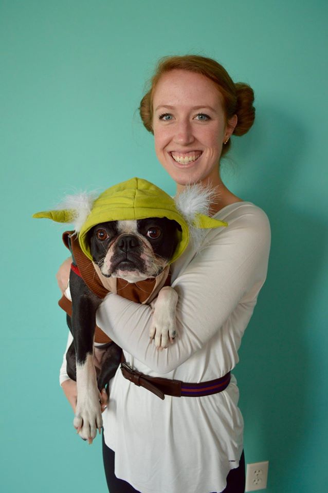 Kelly as Leia and Riley as Yoda