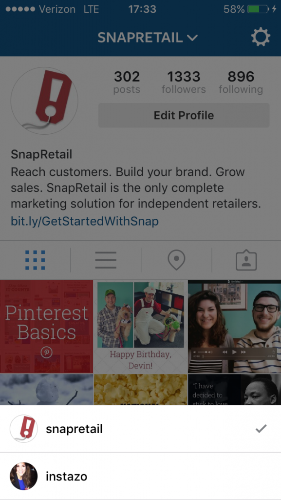 Switch Between Instagram Accounts Screen