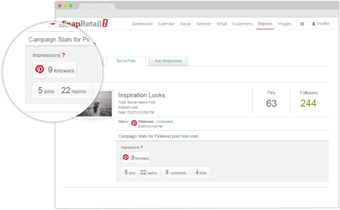 Track your Scheduled Pinterest Pin Success with Reporting from SnapRetail