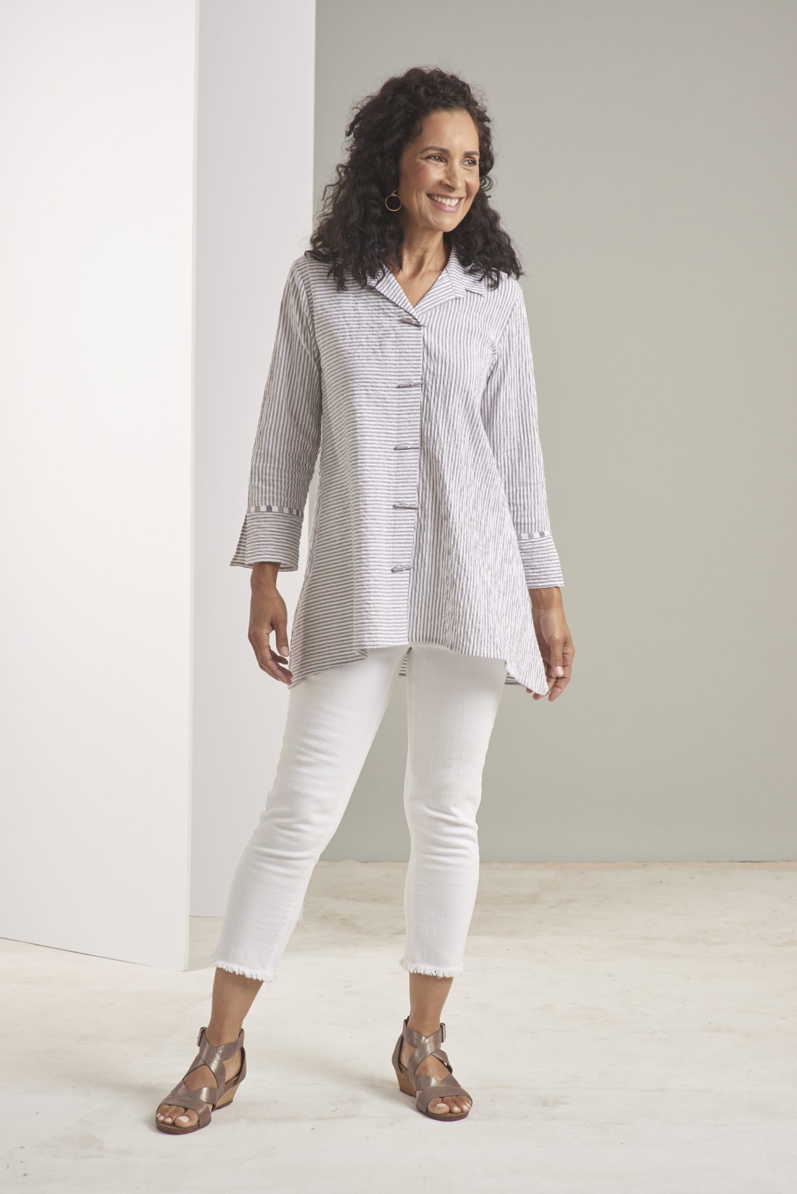 Catalina Stripe Chopstick Button Tunic