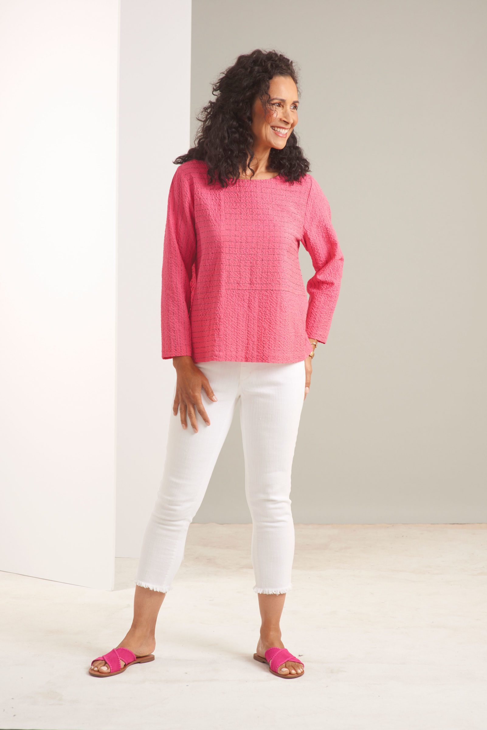 Monterey Bay Button Back Crew Neck Top