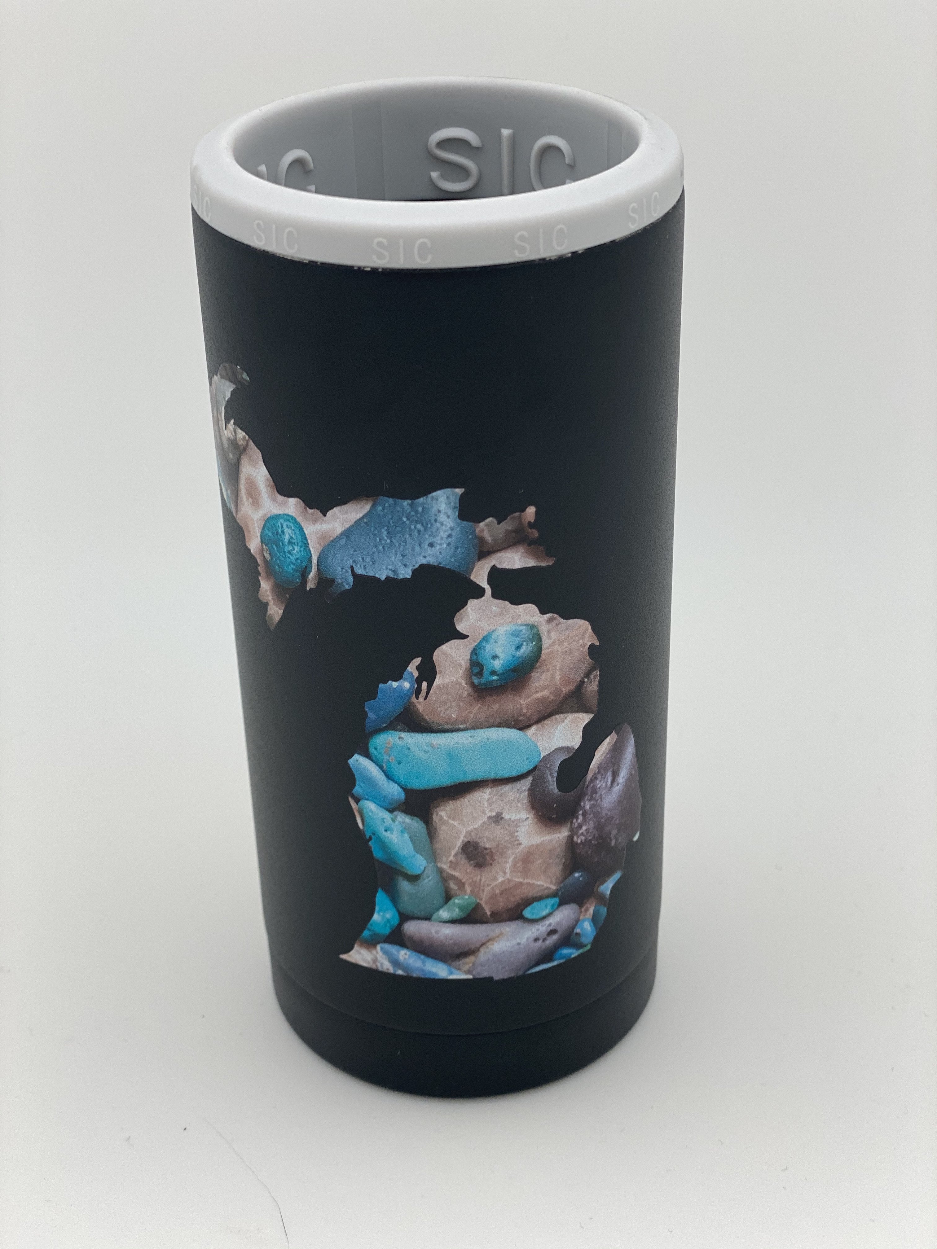 Black Blue Stones Slim Can Double Insulated Koozie
