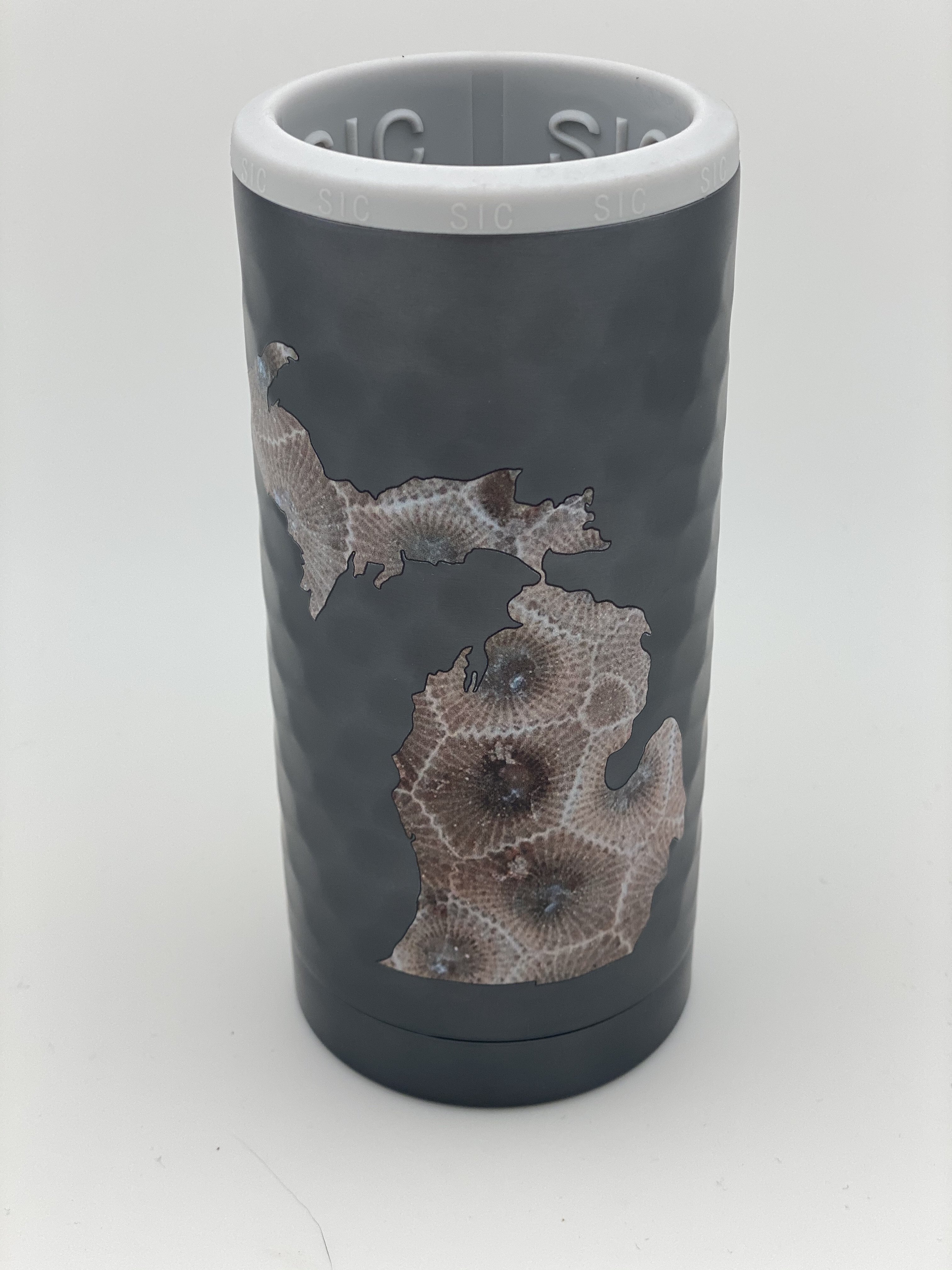 Gunmetal Dimpled Petoskey Stone Slim Can Double Insulated Koozie