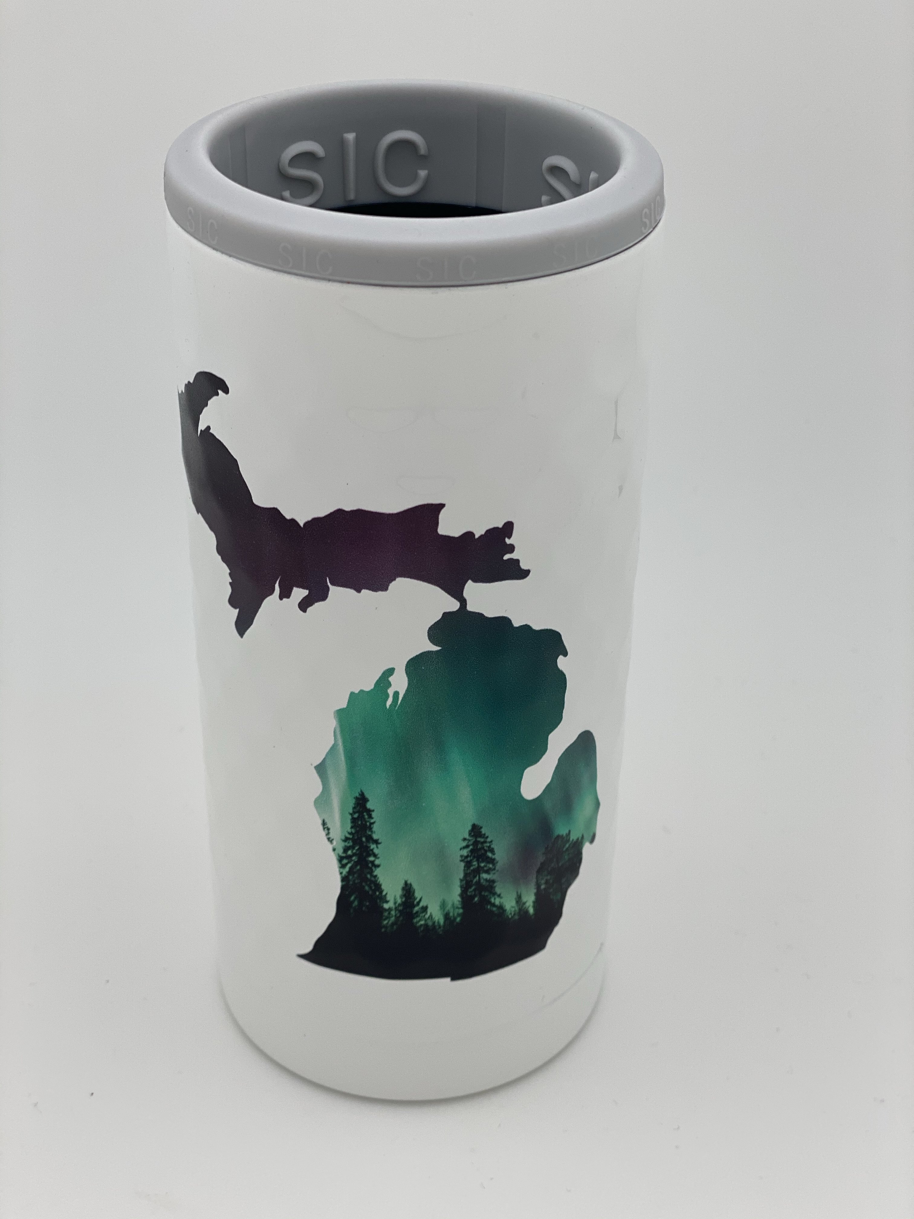 White Dimpled Northern Lights Slim Can Double Insulated Koozie
