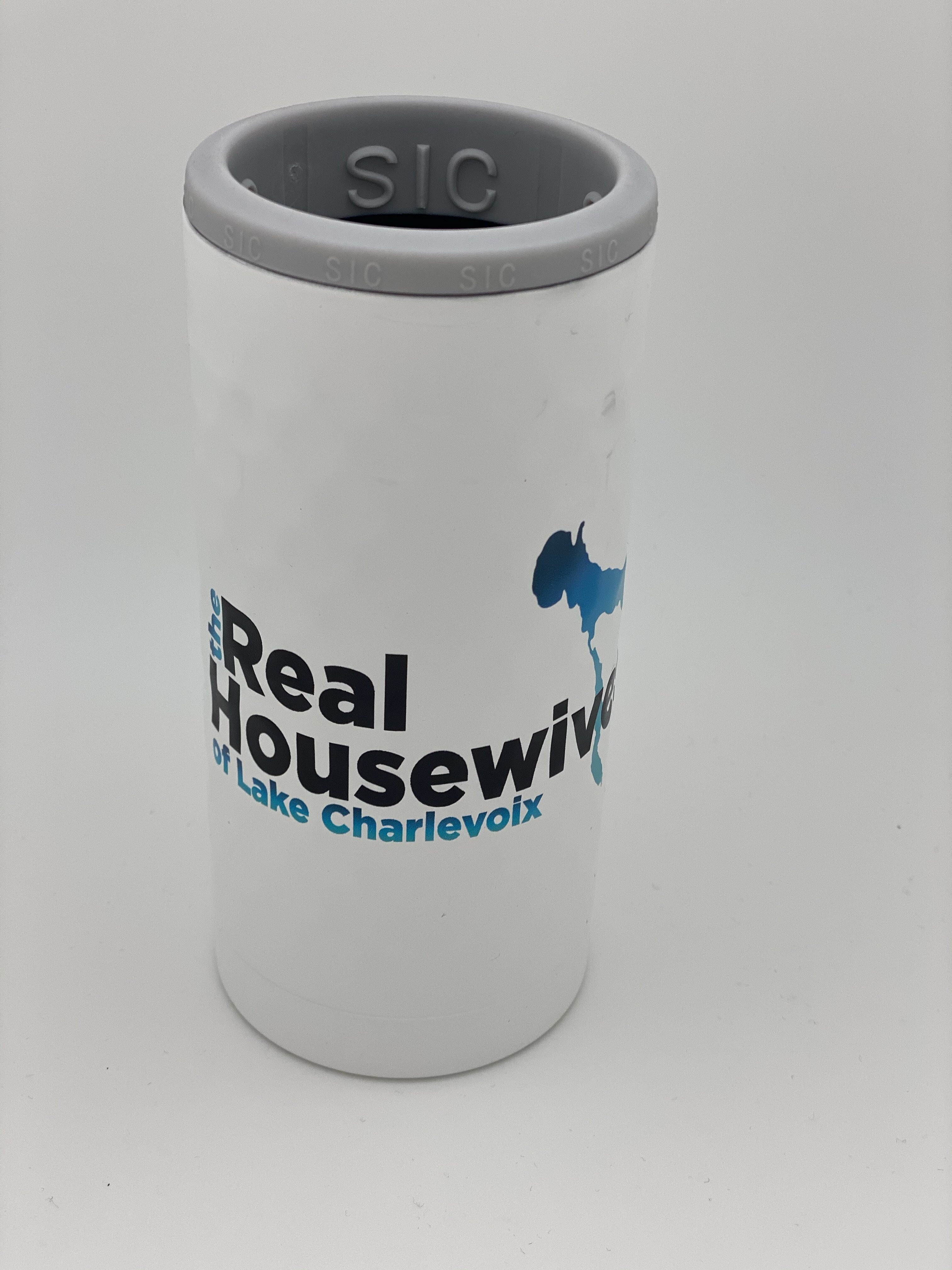 White Dimpled Real Housewives of Lake Charlevoix Slim Can Double Insulated Koozie