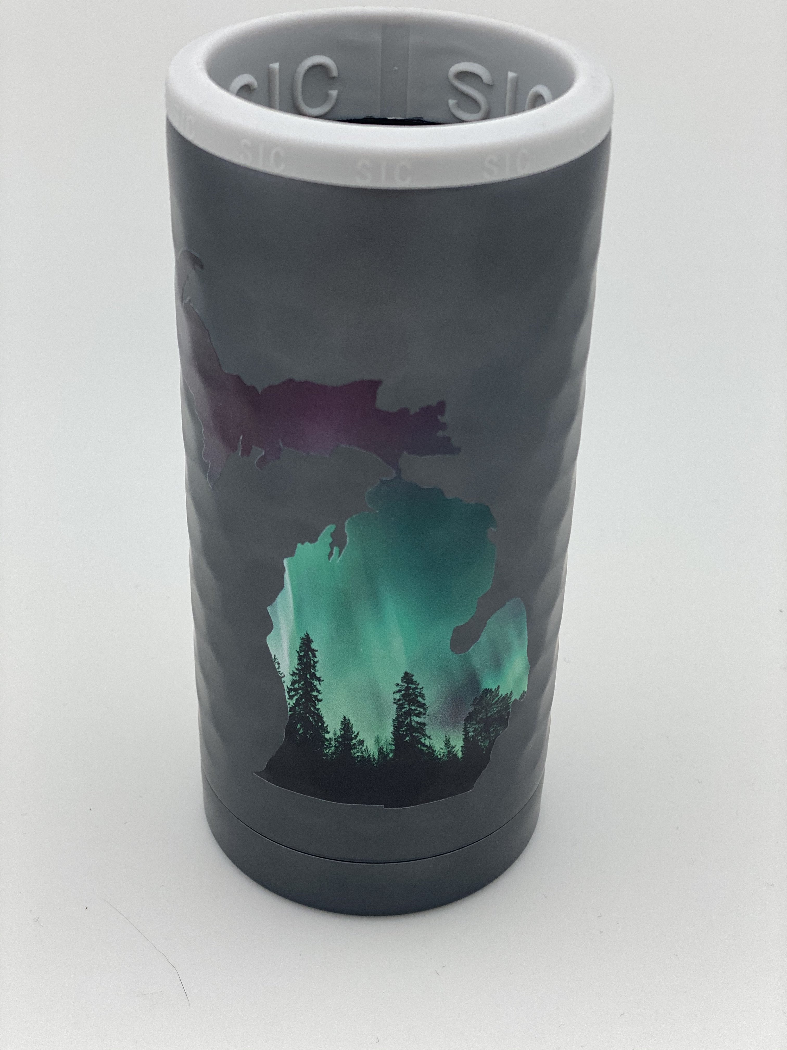 Gunmental Dimpled Northern Lights Slim Can Double Insulated Koozie