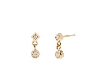 14K MIXED DIAMOND DROP STUD EARRINGS