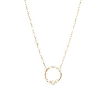 14K GRADUATED 3 BEZEL DIAMOND CIRCLE NECKLACE